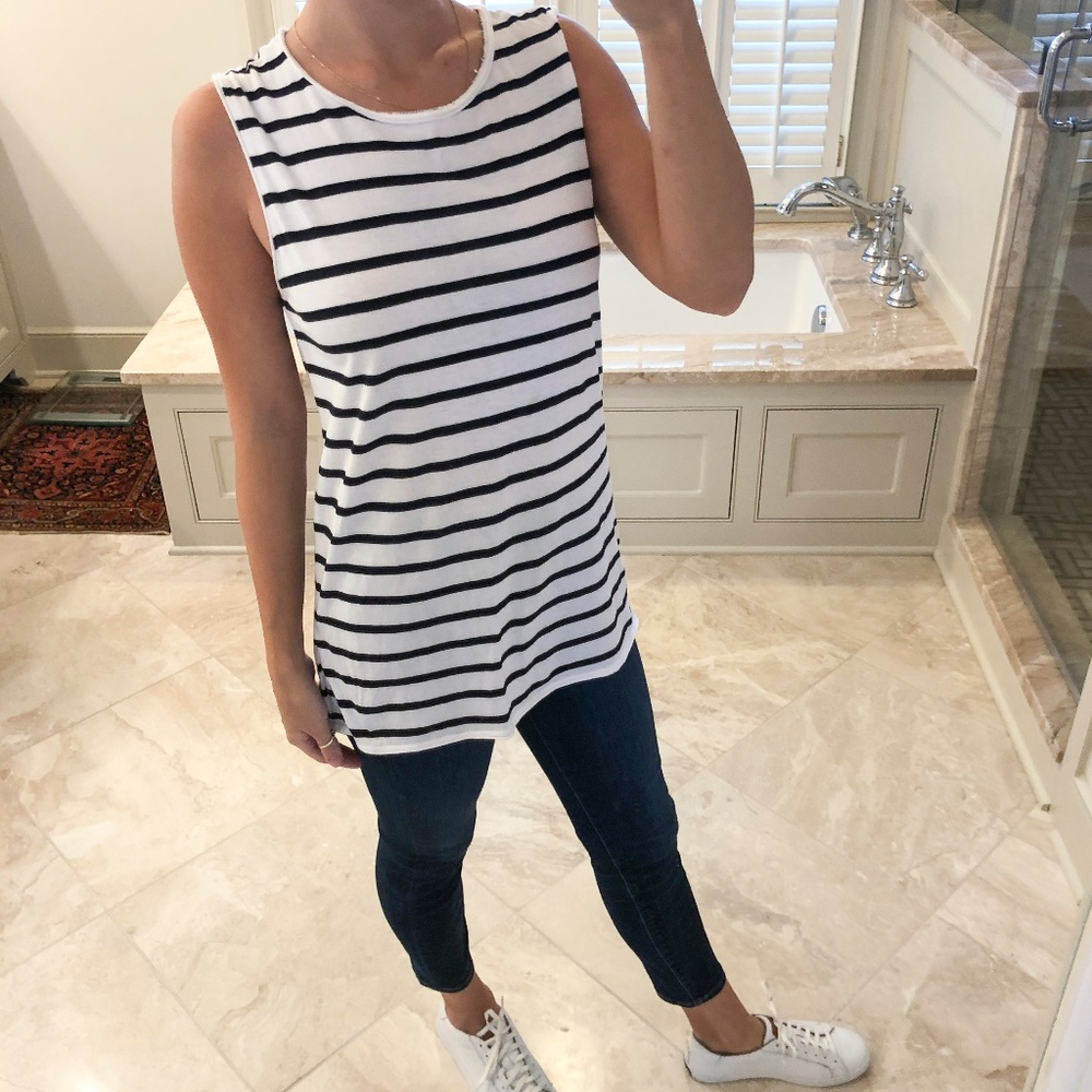 Retrod size S/P navy and white striped tank